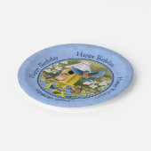 Blauwvogels en Hexagon Birdhouse Blue Papieren Bordje (Gekanteld)