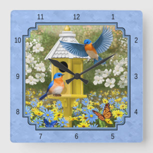 Blauwvogels en Hexagon Birdhouse Blue Vierkante Klok