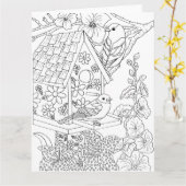 Blauwvogels en Hollywood Color-It-Yzelf Kaart (Gele Bloem)