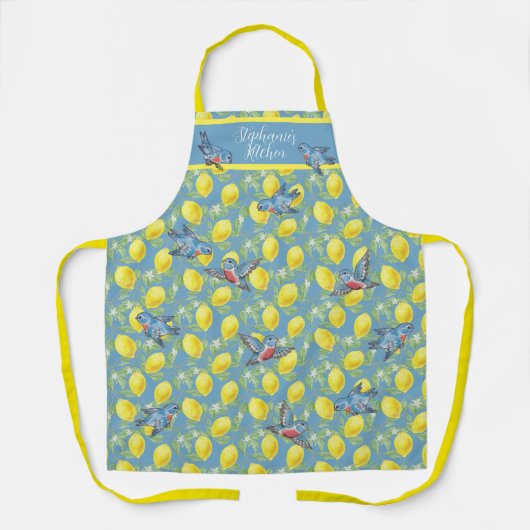 Blauwvogels en Lemons Blauw Geel Goedkeuring Aange Schort (Voorkant)