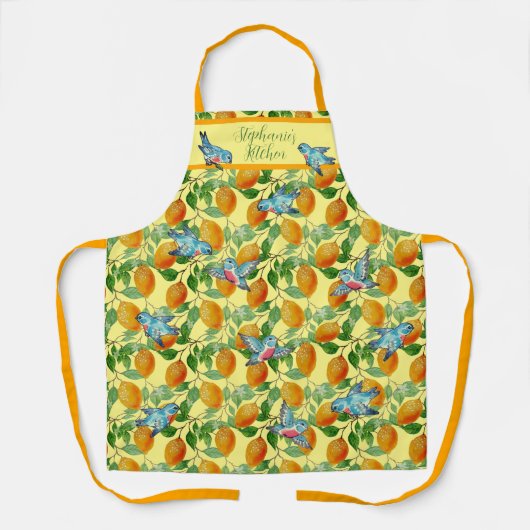 Blauwvogels en Lemons Cheerful Yellow Custom Schort (Voorkant)
