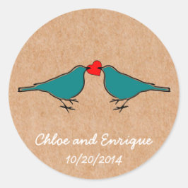 Blauwvogels en liefde hart bruiloft ronde sticker