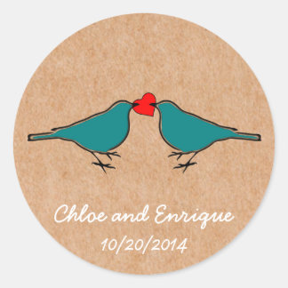 Blauwvogels en liefde hart bruiloft ronde sticker