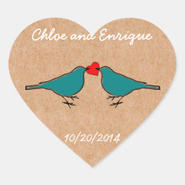 Blauwvogels en liefde hart bruiloft sticker
