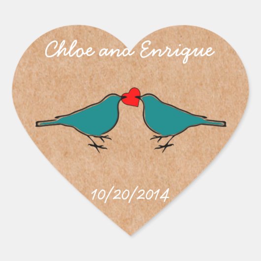 Blauwvogels en liefde hart bruiloft sticker (Voorkant)