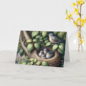 Blauwvogels en Nest Moederdag Kaart (Gele Bloem)