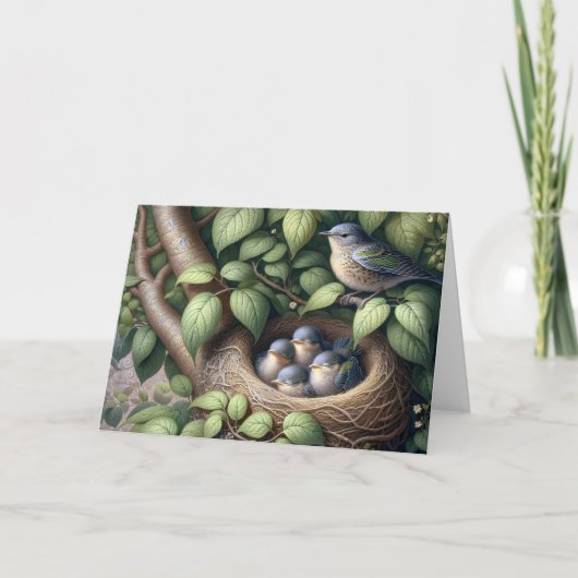 Blauwvogels en Nest Moederdag Kaart (Voorkant)