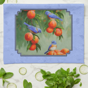 Blauwvogels en perziken Blauw Theedoek