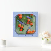 Blauwvogels en perziken Blauw Vierkante Klok (Huis)