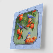 Blauwvogels en perziken Blauw Vierkante Klok (Hoek)