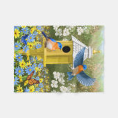 Blauwvogels en Rondhuis Fleece Deken (Voorkant (Horizontaal))