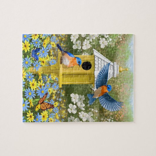 Blauwvogels en Rondhuis Legpuzzel (Horizontaal)