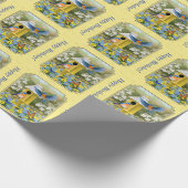 Blauwvogels en rondvogels Geel Cadeaupapier (Hoek)