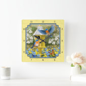 Blauwvogels en rondvogels Geel Vierkante Klok (Huis)