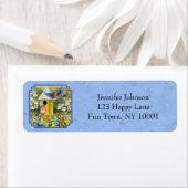 Blauwvogels en Tall Yellow Birdhouse Blue Etiket (Insitu)