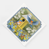 Blauwvogels en Tall Yellow Birdhouse Servetten (Hoek)