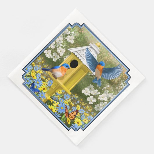 Blauwvogels en Tall Yellow Birdhouse Servetten (Hoek)
