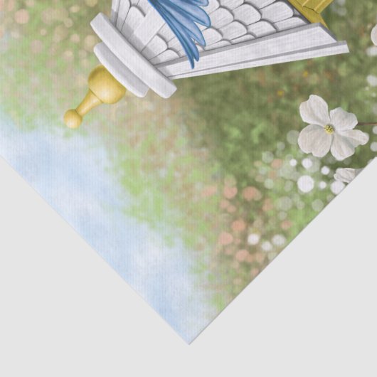 Blauwvogels en Tall Yellow Birdhouse Tissuepapier (Detail)