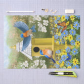Blauwvogels en Tall Yellow Birdhouse Tissuepapier (Craft)
