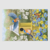 Blauwvogels en Tall Yellow Birdhouse Tissuepapier (Voorkant)