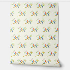 Blauwvogels Flauw Geel Behang