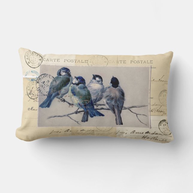 Blauwvogels Franse Briefkaarten Pillow Kussen (Voorkant)