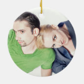 Blauwvogels Garland Pinecones Kerstmis en Foto Keramisch Ornament (Achterkant)