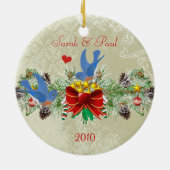 Blauwvogels Garland Pinecones Kerstmis en Foto Keramisch Ornament (Achterkant)