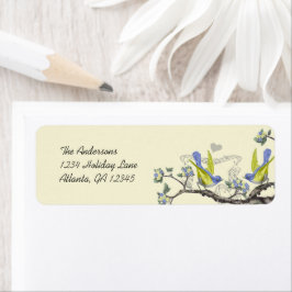  blauwvogels Geel en Blauwe Retourlabels Etiket