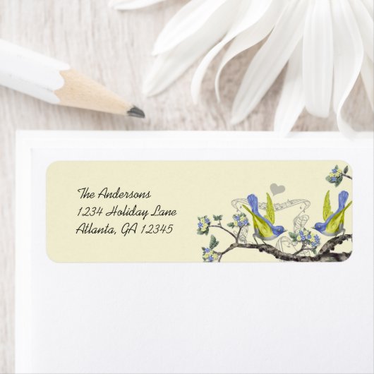 blauwvogels Geel en Blauwe Retourlabels Etiket (Insitu)