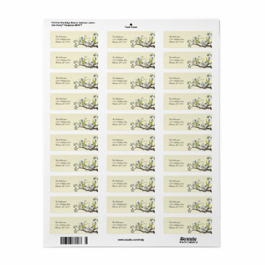  blauwvogels Geel en Blauwe Retourlabels Etiket (Full Sheet)