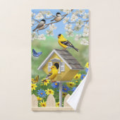 Blauwvogels Goldfinches Birdhouses Flower Garden Bad Handdoek (Handdoek)