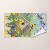 Blauwvogels Goldfinches Birdhouses Flower Garden Bad Handdoek (Handdoek)