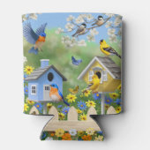 Blauwvogels Goldfinches Birdhouses Flower Garden Blikjeskoeler (Achterkant)