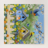 Blauwvogels Goldfinches Birdhouses Flower Garden Legpuzzel (Horizontaal)