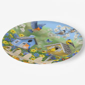 Blauwvogels Goldfinches Birdhouses Flower Garden Papieren Bordje (Gekanteld)