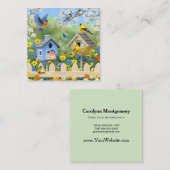 Blauwvogels Goldfinches Birdhouses Flower Garden Vierkante Visitekaartje (Voorkant / Achterkant)