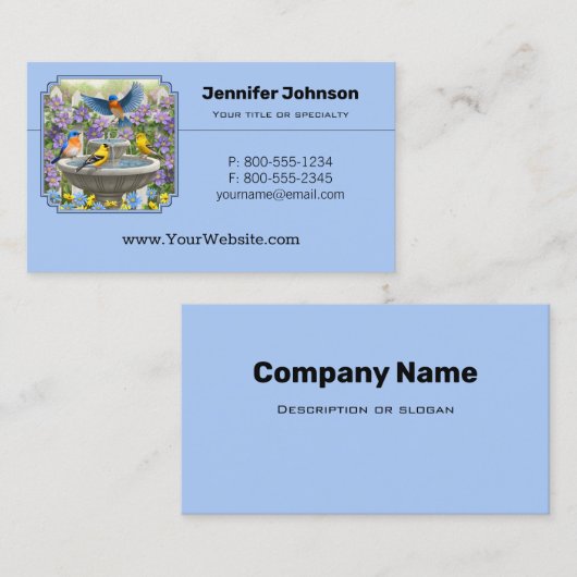 Blauwvogels Goudvinken Bloemen Tuin Fontein Visitekaartje (Voorkant / Achterkant)