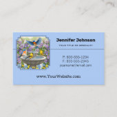 Blauwvogels Goudvinken Bloemen Tuin Fontein Visitekaartje (Voorkant)