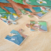 Blauwvogels in de boom Waterverf Natuur schilderij Legpuzzel (Zijkant)