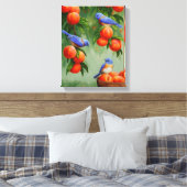 Blauwvogels in een boomgaard canvas afdruk (Insitu (Slaapkamer))