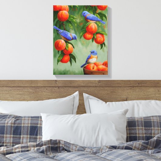 Blauwvogels in een boomgaard canvas afdruk (Insitu (Slaapkamer))