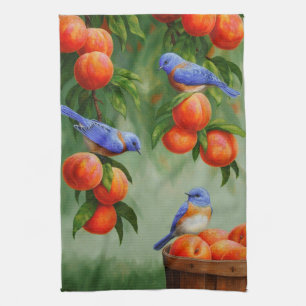 Blauwvogels in een boomgaard theedoek
