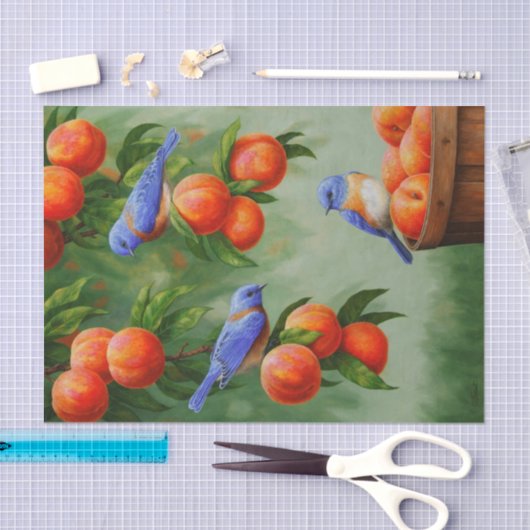 Blauwvogels in een boomgaard tissuepapier (Craft)