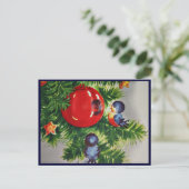 Blauwvogels in een kerstboom feestdagenkaart (Staand voorkant)