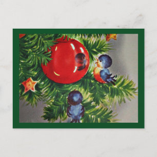 Blauwvogels in een kerstboom feestdagenkaart