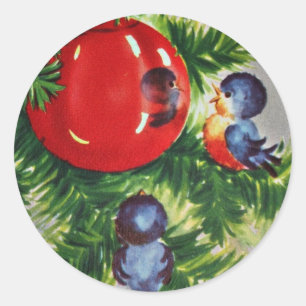 Blauwvogels in een kerstboom ronde sticker