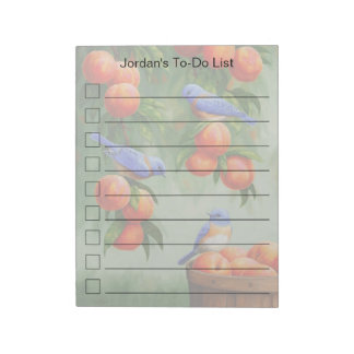 Blauwvogels in een Peach Tree Orchard To-Do-lijst Notitieblok