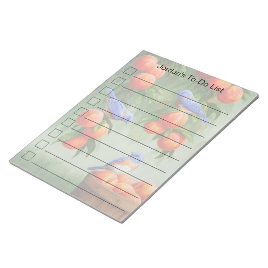 Blauwvogels in een Peach Tree Orchard To-Do-lijst Notitieblok (Schuin)