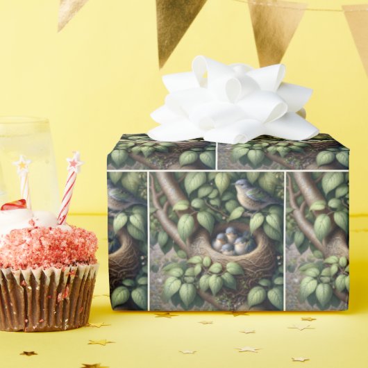 Blauwvogels in Nest Cadeaupapier (Verjaardagsfeest)